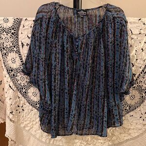 Angie Blue Multicolor Striped Blouse Size Medium